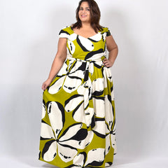 Olive Bloom Maxi Dress with matching belt