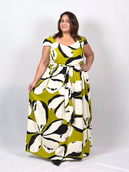 Olive Bloom Maxi Dress with matching belt
