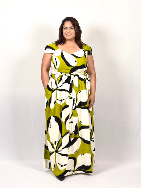 Olive Bloom Maxi Dress with matching belt